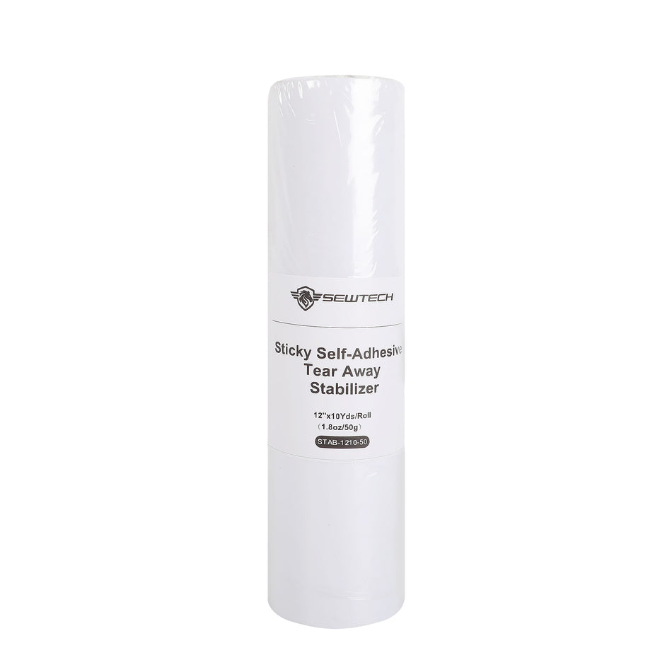 Sticky Self Adhesive Tear Away Embroidery Stabilizer Backing | Friendly Material for Towels, Cuffs, Collars, Socks, Doll Clothes | Peel & Stick, Clean Tear - 12"x 10yd / 12"x 15yd
