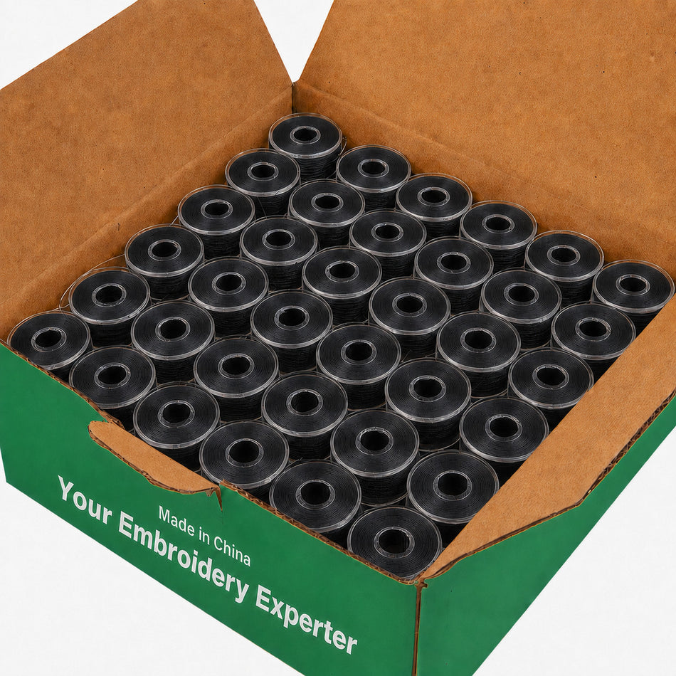 Sewtech Size L (SA155) Prewound Bobbins, 70D/2 60WT Black Polyester Bobbin Thread, 144 pcs