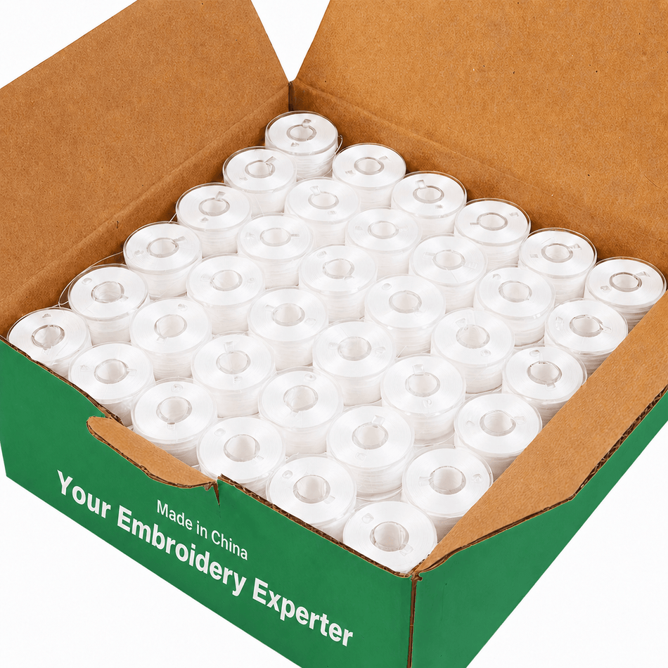 Sewtech Size L (SA155) Prewound Bobbins, 70D/2 60WT White Polyester Bobbin Thread, 144 pcs