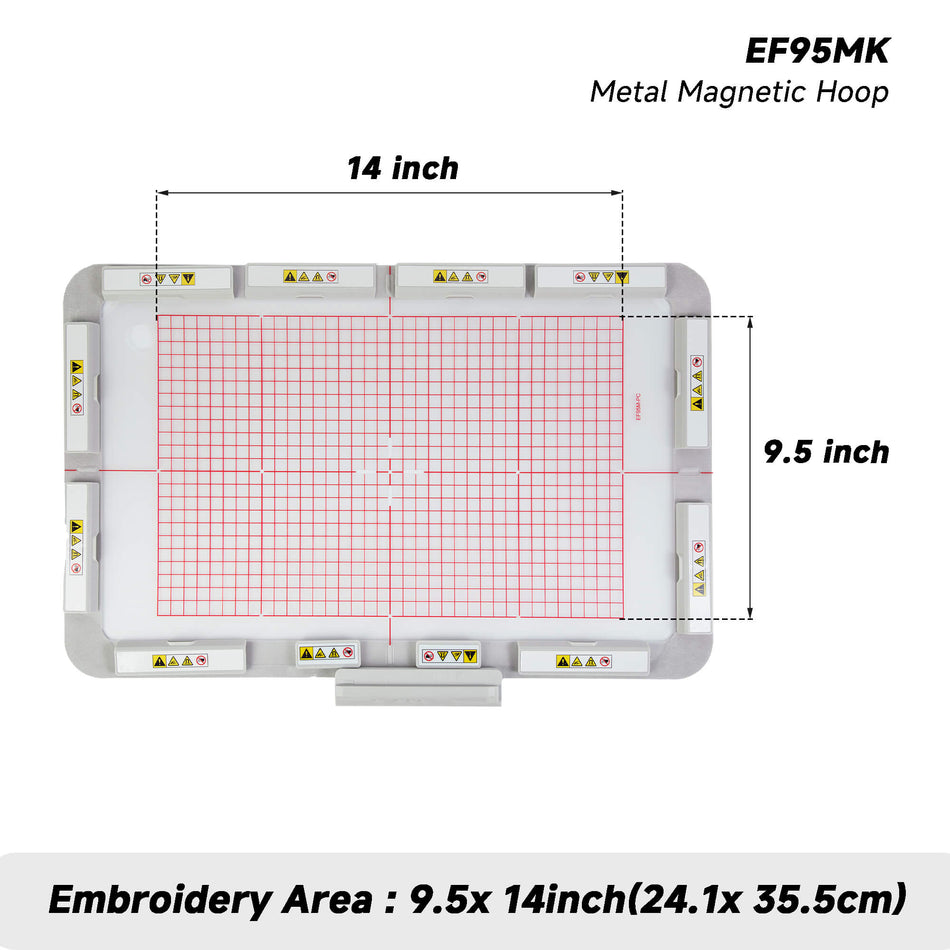 Large 9.5 x 14 inch Magnetic Embroidery Hoop (Long-bar Magnets) for Brother CX1E XE1/XE2 XJ1/XJ2 etc Embroidery Machine