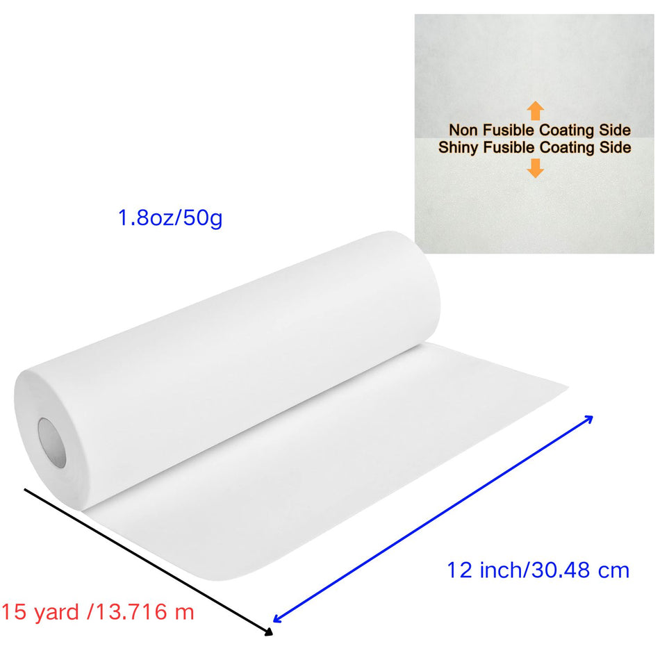 12" x 15 Yd roll Fusible Iron on Tear Away Machine Embroidery Stabilizer Backing Medium Weight 1.8 oz Cut into Variable Sizes for Machine Embroidery and Hand Sewing