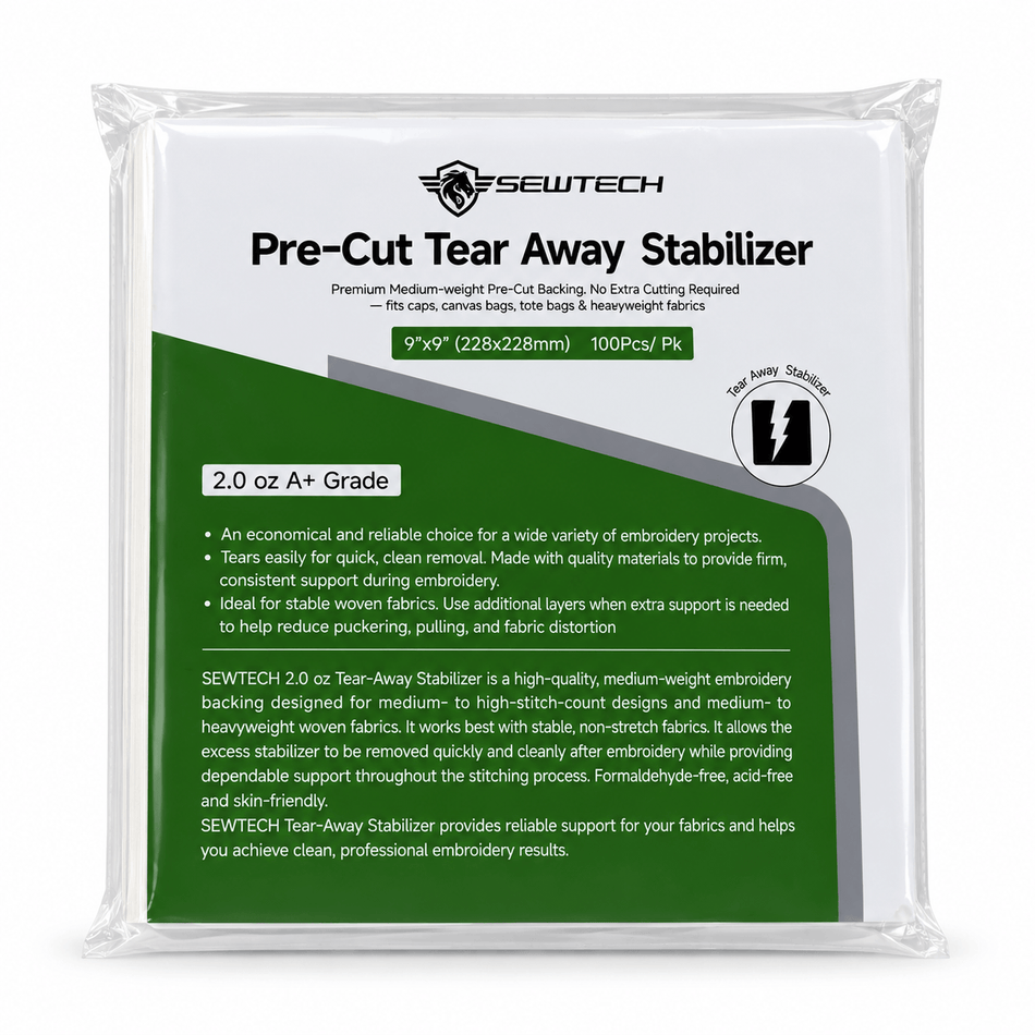Pre-cut 2.0 Oz Tear Away Stabilizer Embroidery Backing  9" x 9" 100 Sheets for 5x7  5.1inch Embroidery Hoops