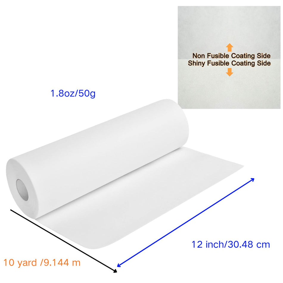 Fusible Iron on Tear Away Machine Embroidery Stabilizer Backing 12" x 10 Yd roll Medium Weight 1.8 oz Cut into Variable Sizes for Machine Embroidery and Hand Sewing