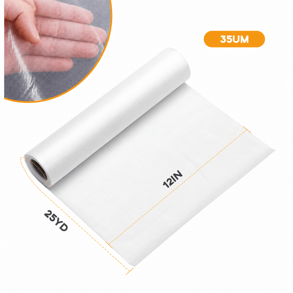 Clear Wash Away Embroidery Stabilizer – Water Soluble 35um Topping Film 12" x 25 Yards Roll for Machine Embroidery & Hand Sewing