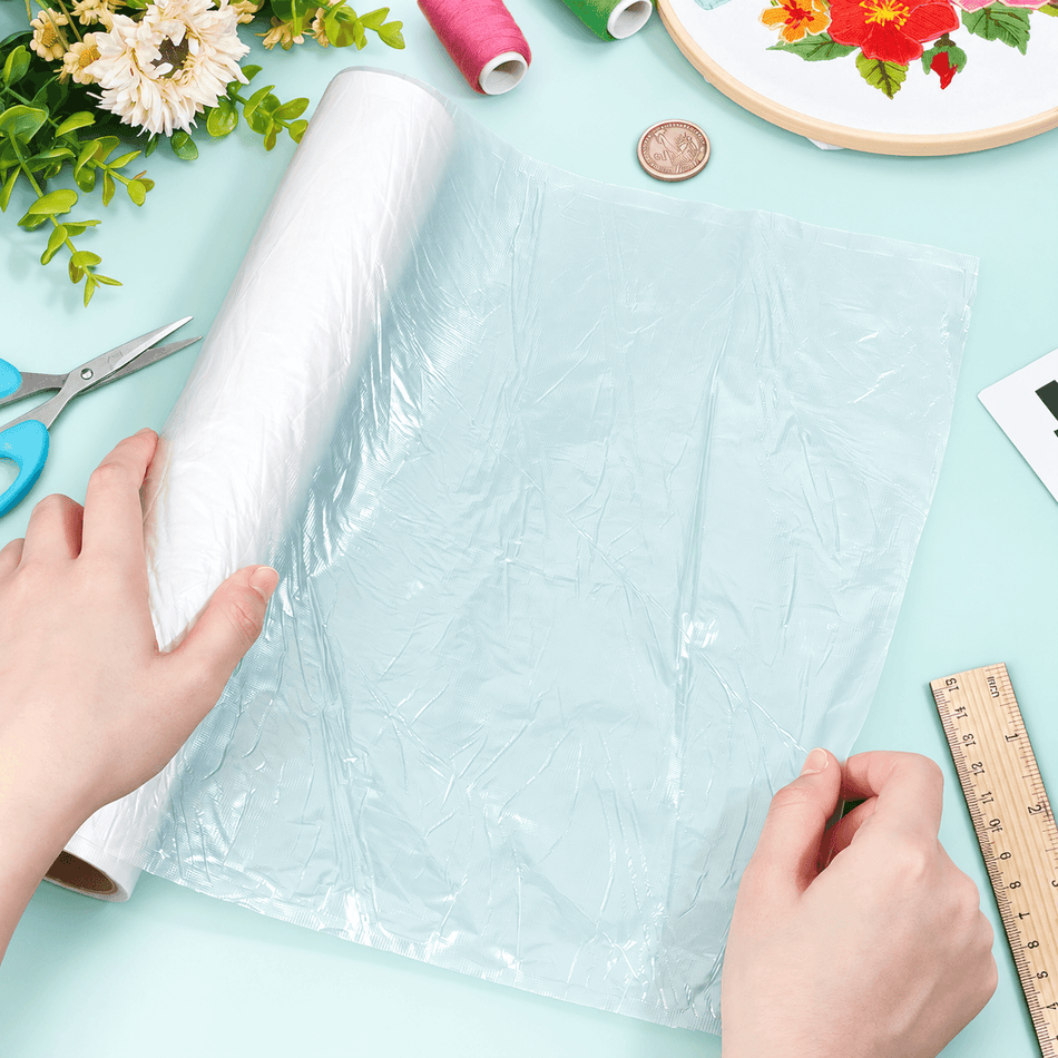 Clear Wash Away Embroidery Stabilizer – Water Soluble 35um Topping Film 12" x 25 Yards Roll for Machine Embroidery & Hand Sewing